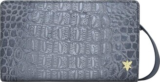 Anuschka Cell Phone Crossbody Wallet 1149 (Croco Embossed Silver/Grey) Handbags