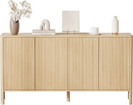 SunnyFurn 4-DoorSideboard，WoodCredenzatCoffeeBarConsoleTable，SpaciousStorageModernStyle，Oak