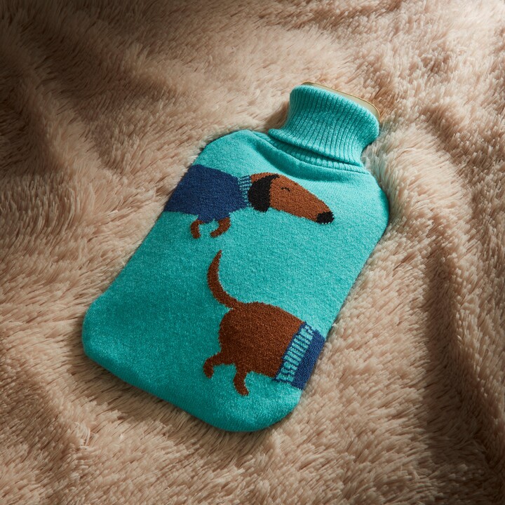 Dunelm Sam the Sausage Dog Knitted Hot Water Bottle Brown