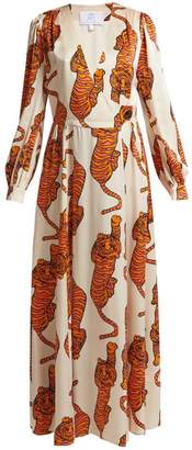 Rebecca De Ravenel - Tiger Print Silk Crepe De Chine Dress - Womens - Cream Multi
