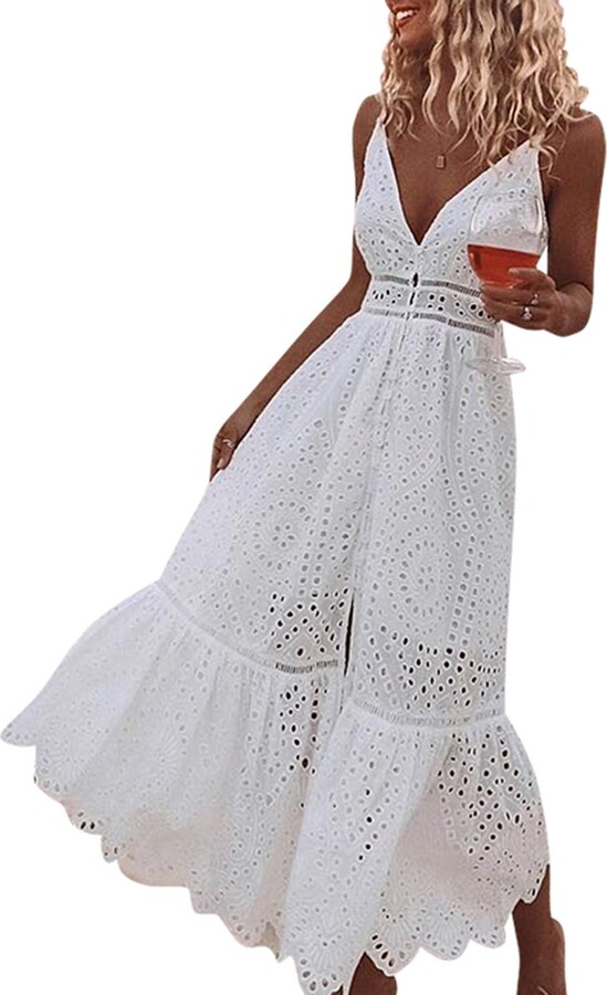 white lace spaghetti strap maxi dress