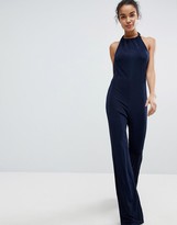 Thumbnail for your product : ASOS Design Halterneck Minimal Jumpsuit in Jersey with Wide Leg-Navy