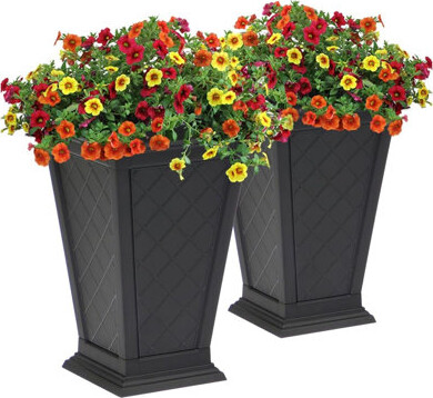 FCMP Outdoor Modemmo Self-Watering Planter, Argyle Pattern, Black, Set of 2