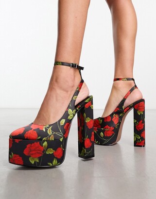ASOS DESIGN Porter platform high shoes in black and red floral