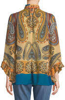 Thumbnail for your product : Etro Border Paisley Ruffle-Trim Blouse w/ Tie Front Detail