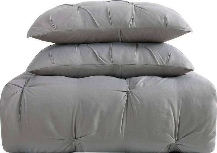 Truly Soft Everyday Pleated 4-Piece Full/Queen Removeable Cover Microfiber Comforter Set in Grey