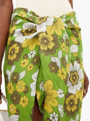 Dodo Bar Or Mosa Tie-front Floral-print Cotton Skirt - Green Print