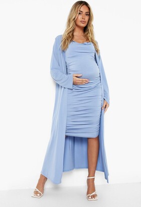boohoo Maternity Strappy Cowl Neck Dress And Duster Coat - ShopStyle