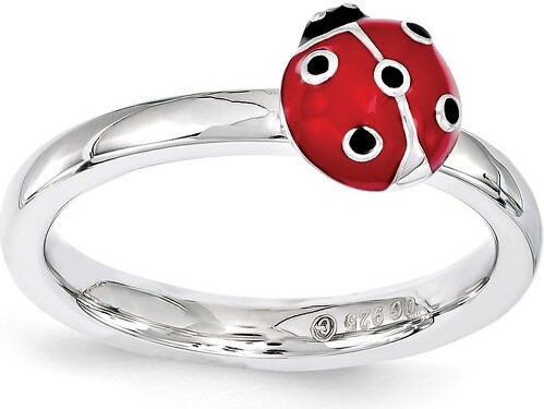 Black Bow Jewelry Co. BlackBowJewelrySterlingSilverStackableRed&BlackEnamel8mmLadybugRingSize5