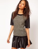 Thumbnail for your product : ASOS Sweater With Leather Look Sleeves