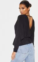 Thumbnail for your product : PrettyLittleThing Rose Slinky Plunge Frill Hem Top