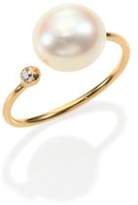 Thumbnail for your product : Mizuki Sea of Beauty 10MM White Freshwater Pearl, Diamond & 14K Yellow Gold Wrap Ring