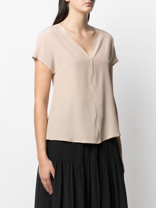 Alysi V-neck short-sleeve silk blouse