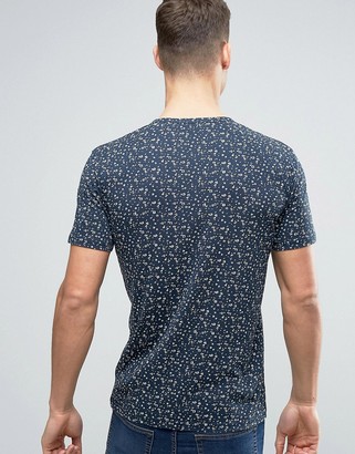 Minimum Johnston T-Shirt Floral Print Slim Fit In Navy