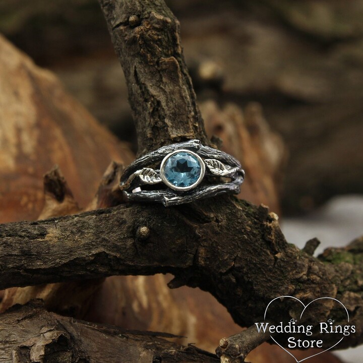 Etsy Topaz Leaves & Twig Engagement Ring in Silver Unique Tree Branch Silver For Women Nature Gift Her Christmas Wife