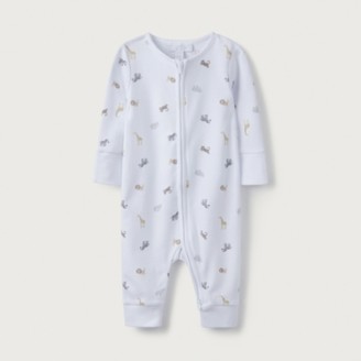 The White Company Safari-Print Zip Sleepsuit, White, 0-3M