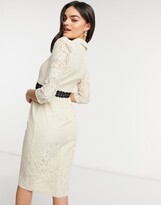Thumbnail for your product : Little Mistress lace sleeve midi dress in cream