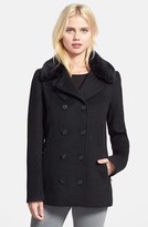 Thumbnail for your product : Soia & Kyo Double Breasted Wool Blend Peacoat with Faux Fur Collar (Online Only)