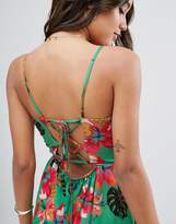 Thumbnail for your product : ASOS Lace Up Back 90s Skater Sundress In Tropical Parrot Print