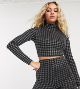 Thumbnail for your product : Bershka co ord dogtooth embellished top in black