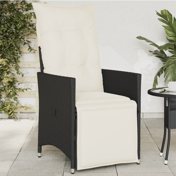 VidaXL vidaXLRecliningPatioChairwithCushionsBlackPolyRattan