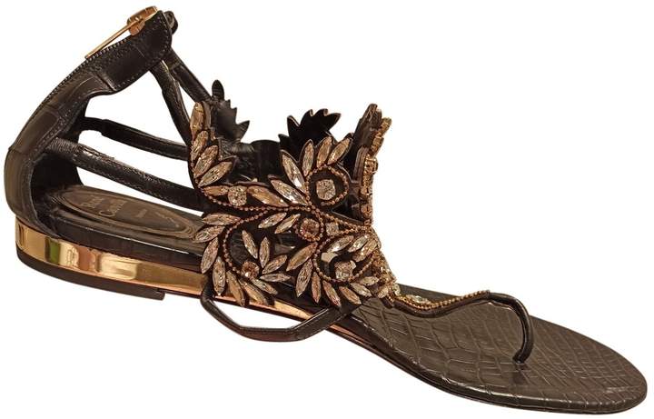 black crocodile sandals