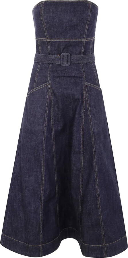 Self-Portrait Strapless Belted Denim Midi Dress