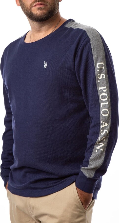 U. S. Polo Assn. T-Shirt Men's Navy Striped Cotton Long Sleeve Crew Neck JDM1976