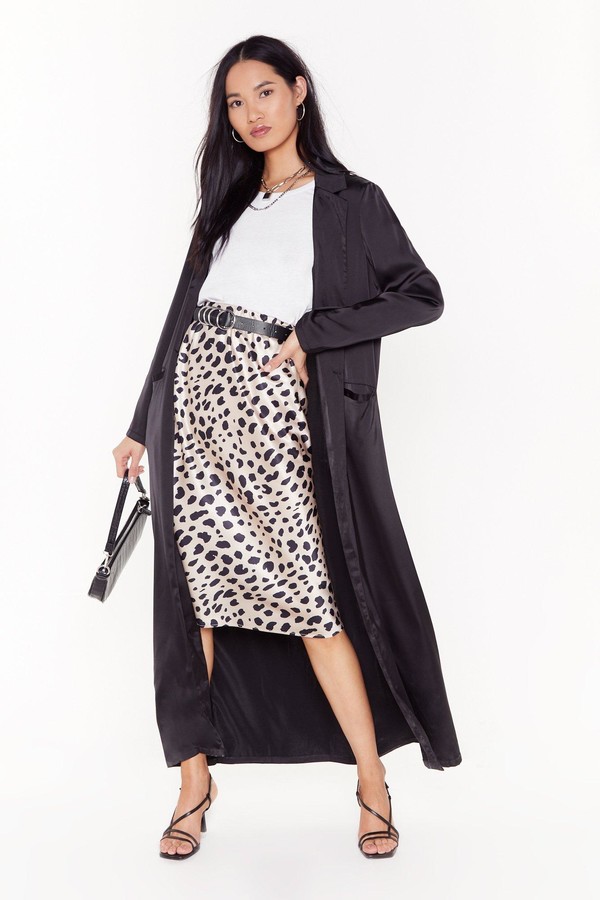 black satin duster coat
