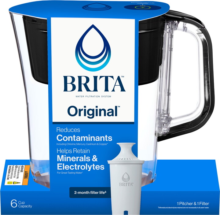 Brita Small 6 Cup Black Denali Water Filter Pitcher with 1 Standard Filter