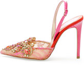 Thumbnail for your product : Rene Caovilla Jeweled Lace Halter Pump, Gold/Fuchsia/Red
