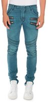 Thumbnail for your product : Balmain Skinny Denim Biker Jeans, Turquoise