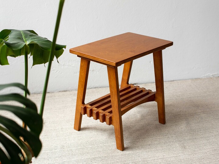 Small Coffee Table With Shelf, Wooden End Table, Modern Side Mid Century Walnut Sofa