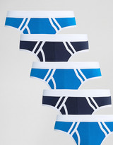 Thumbnail for your product : ASOS Briefs In Blue With Double Binding 5 Pack