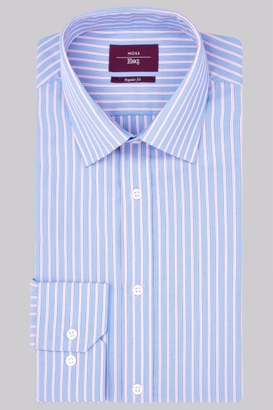 Moss Esq. Regular Fit Pink and Blue Single Cuff Stripe Non-Iron Shirt