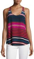 Thumbnail for your product : Joie Drew C Striped Silk Tank Top, Blue/Red/Pink
