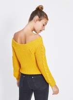Thumbnail for your product : Miss Selfridge PETITE Yellow Cable Bardot Knitted Jumper