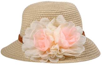 BEIGE Yosoo Summer Pink Sun Hat Baby Girl Flower Straw Cap with Wide Brim Anti-UV Summer Lightweight Cooling Hat Face Skin Protection