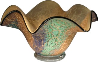 Dale Tiffany Crackle Ruffle Hand-Blown Art Glass Bowl