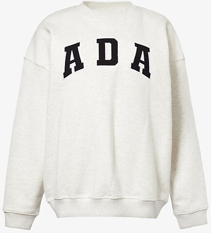 Adanola Womens Light Grey Melange Logo-Embroidered Oversized Cotton Sweatshirt S
