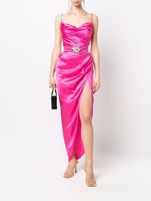 Alessandra Rich Crystal Buckle Silk Dress