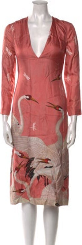 Gucci Silk Shift Dress From the 2016 Collection by Alessandro Michele Pink Printed Three-Quarter Sleeve with V-Neck Concealed Zip Closure at Back Designer