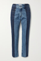 Thumbnail for your product : E.L.V. Denim + Net Sustain The Twin Frayed Two-tone High-rise Straight-leg Jeans - Mid denim
