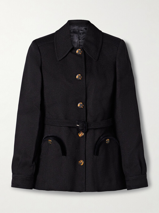 BLAZÉ Milano - Luna Belted Velvet-trimmed Crepe Jacket - Black