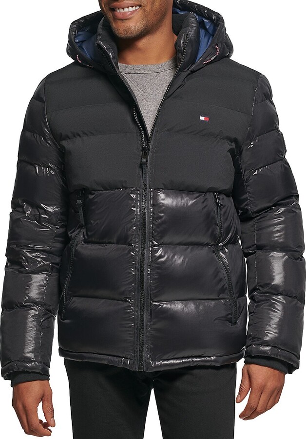 Tommy Hilfiger Mixed Media Hooded Puffer Jacket ShopStyle