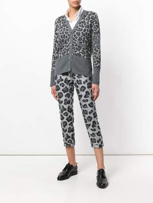 Thom Browne Leopard Wool Jacquard V-Neck Cardigan