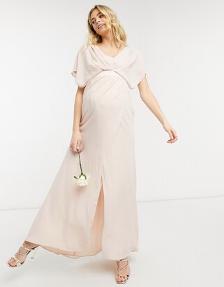 ASOS Maternity DESIGN Maternity Bridesmaid short sleeved cowl front maxi dress with button back detail