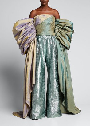 Christopher John Rogers Metallic Taffeta Wide-Leg Silk Pants