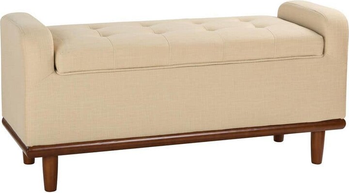 JAYDEN CREATION Christoph Linen Upholstered Flip Top Storage Bench with Storage Space 46.2 in. W x 16.5 in. D x 21.7 in. H