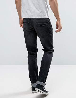 Solid Slim Fit Jeans In Washed Black With Stretch